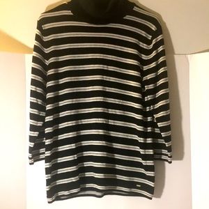 Tommy Hilfiger cowl neck top size L long sleeves  black white gray strip…
